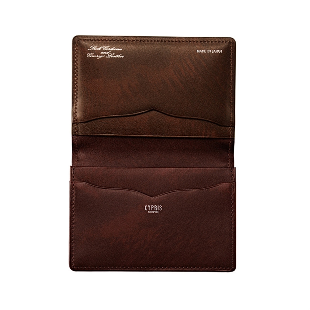 希少革 日本製 コードバン 名刺入れ メンズ カードケース CYPRIS キプリス 本革 レーデルオガワ オイルシェル コードバン & シラサギレザー 父の日 プレゼント 4123 ブラック×レッド