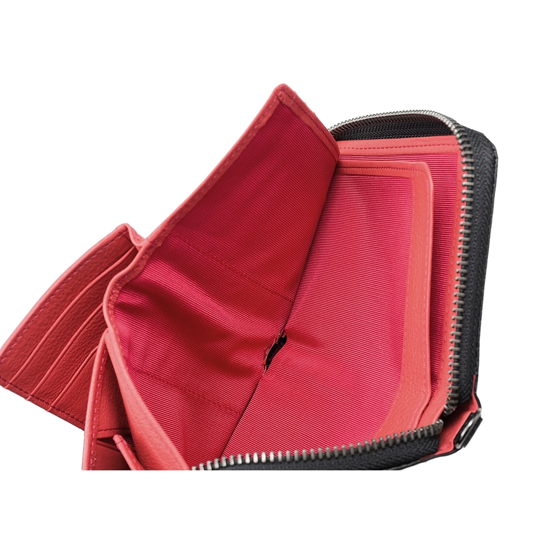 財布 メンズ 二つ折り 小銭入れ付き 二つ折り財布 ラウンドファスナー Neu interesse ミドルウォレット ノイインテレッセ 中ベロ付き シャッテン 2.0 カーボンレザー 革財布 札入 革 レザー 0708 ブラック×ブラック