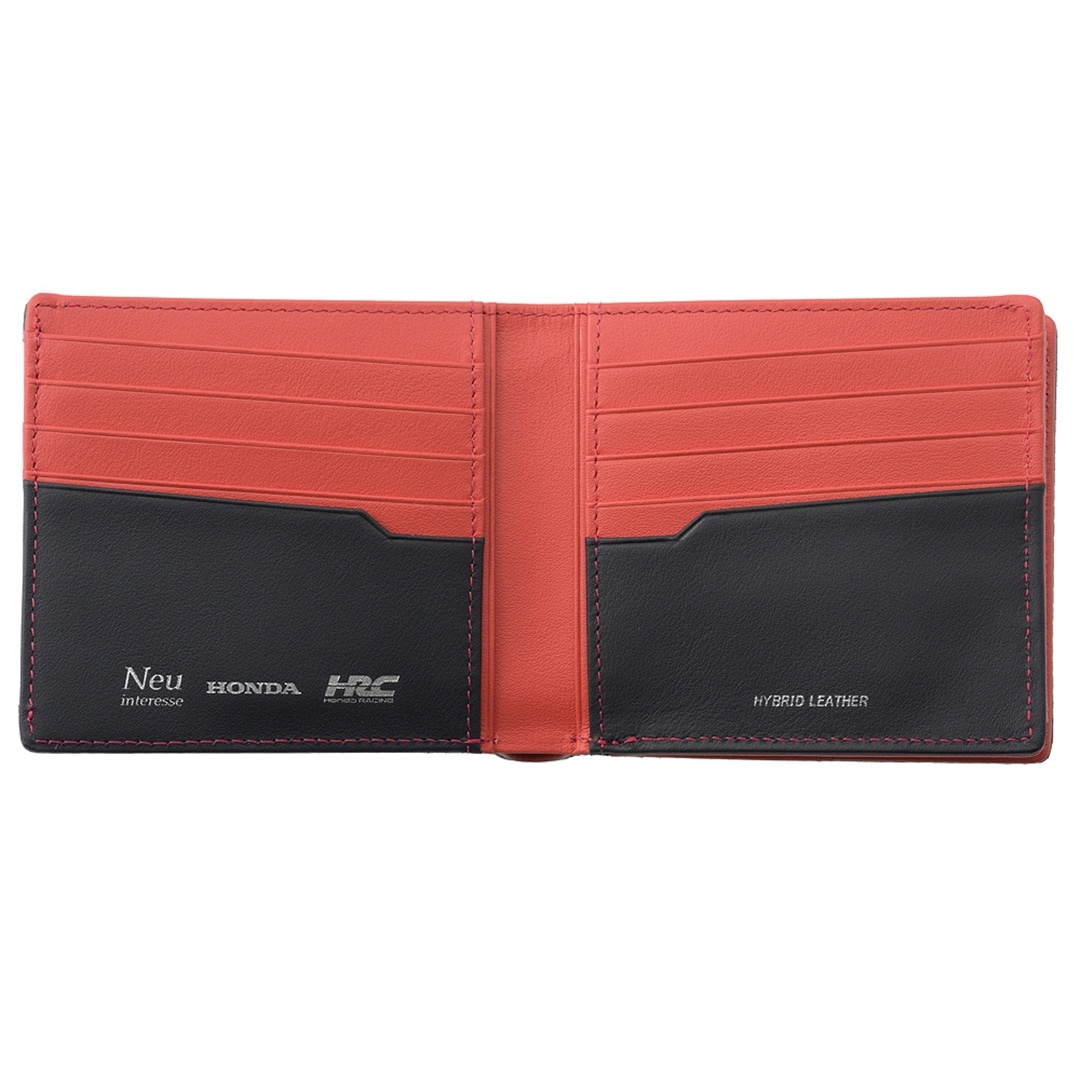 財布 メンズ 二つ折り ノイインテレッセ × HRC 二つ折り財布 ホンダレーシング 外BOX型小銭入れ BR -Black & Red- 革財布 Neu interesse Honda 本田技研工業株式会社 Honda Racing Corporation 3191 ブラック×ブラック