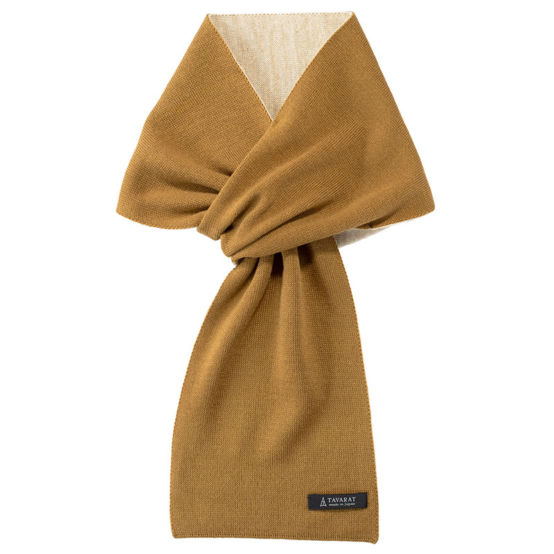 3秒マフラー メンズ 薄手 ミニマフラー シンプル コンパクト 簡単 装着 日本製 秋冬 防寒 ストール ビジネス カジュアル 【16】イエローオーカー×杢ベージュ Tps-020-ylo-mju