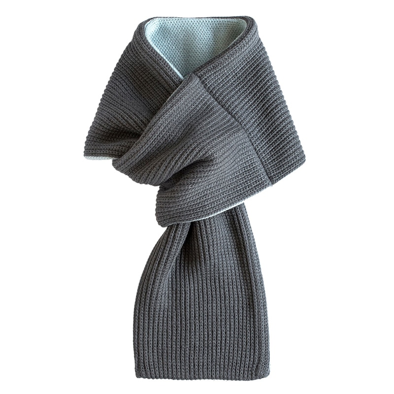 3秒マフラー メンズ リブ編み シンプル コンパクト ミニマフラー 簡単 装着 日本製 秋冬 防寒 ビジネス カジュアル リバーシブル 【04】グレー×スモークブルー Tps-112-gylu