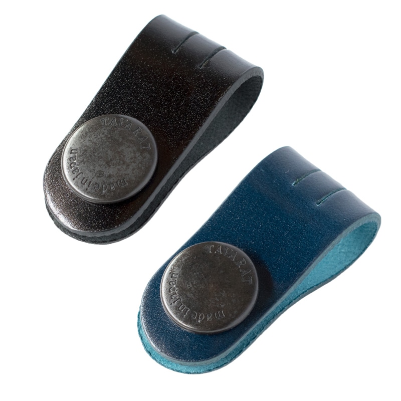 コードクリップ 2個セット コードバン クリップ 本革 収納 日本製 イヤホン ケーブル 配線 【04】ブラック×ネイビー Tps-148-2set-bknv