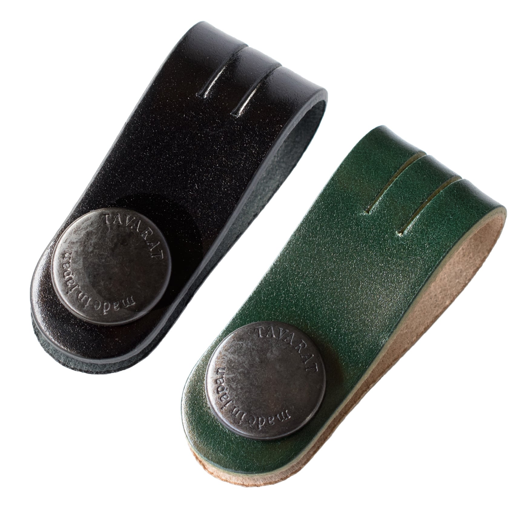 コードクリップ ロングサイズ 2個セット コードバン クリップ 本革 収納 日本製 イヤホン ケーブル 配線 【05】ブラック×グリーン Tps-148ln-2set-bkgr