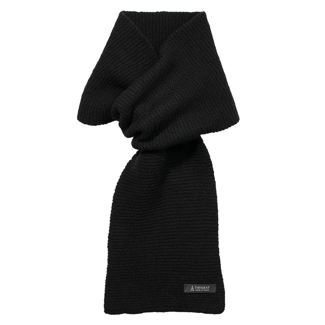 3秒マフラー タック編み メンズ 薄手 ミニマフラー 男性 日本製 秋冬 防寒 ビジネス 保温 柔らかい ギフト プレゼント【01】ブラック Tps-191-bk