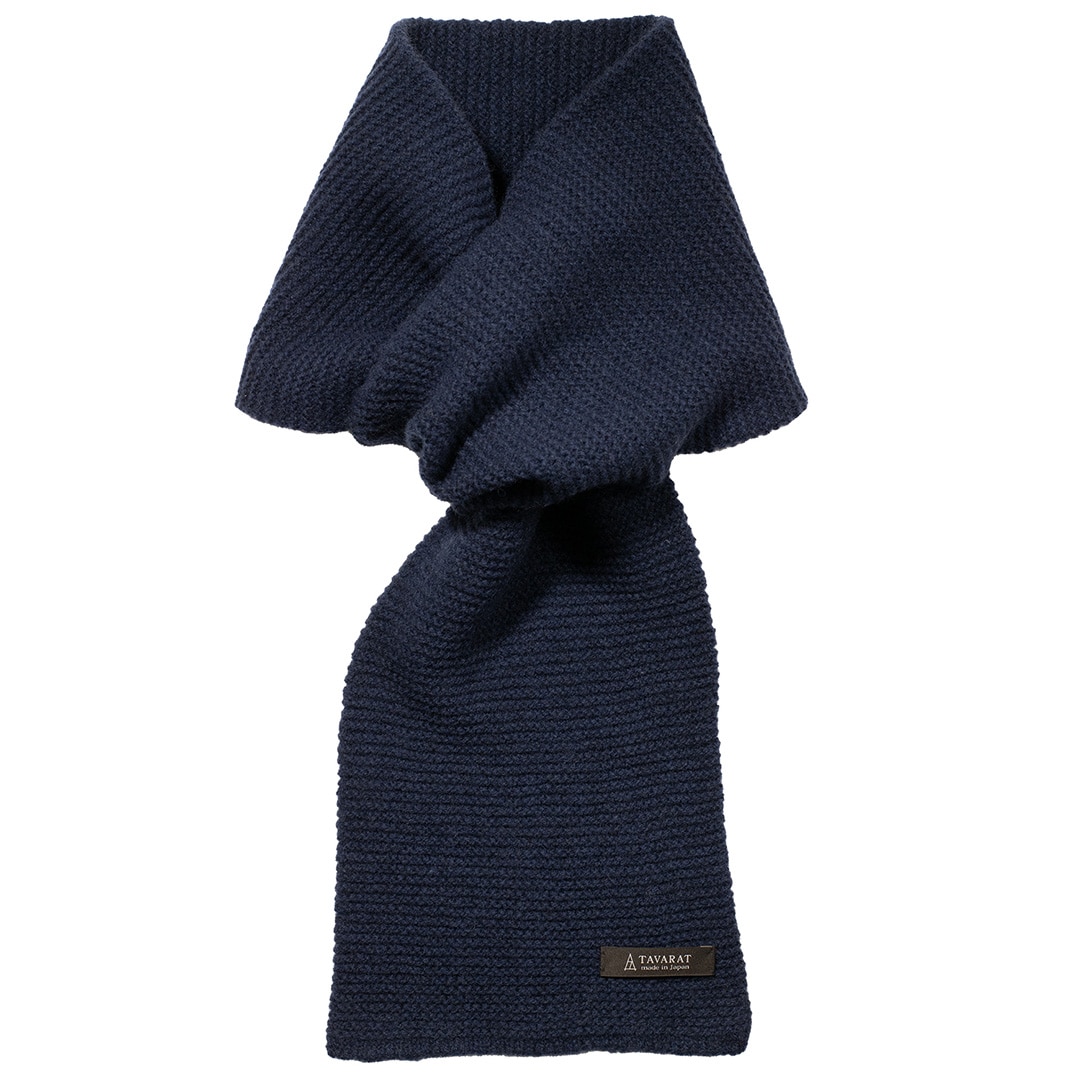 3秒マフラー タック編み メンズ 薄手 ミニマフラー 男性 日本製 秋冬 防寒 ビジネス 保温 柔らかい ギフト プレゼント【02】ネイビー Tps-191-nv