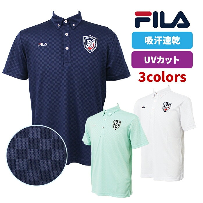 フィラ ゴルフ 半袖 ポロシャツ 744647G サックス    LL L M ダイスチェック 総柄 FILA