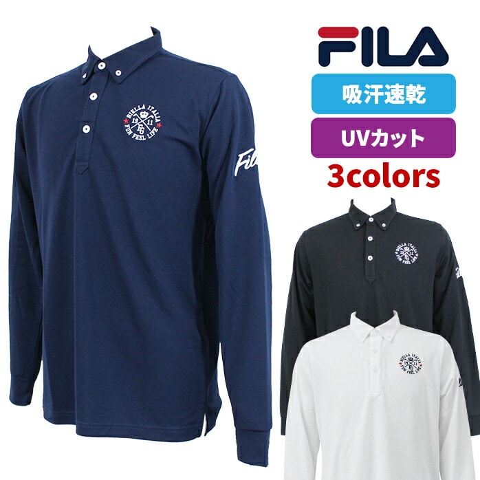 フィラ ゴルフ ウェア 長袖 ポロシャツ ボタンダウン メンズ 吸汗速乾 UVカット 全3色 M-3L 784519G  FILA