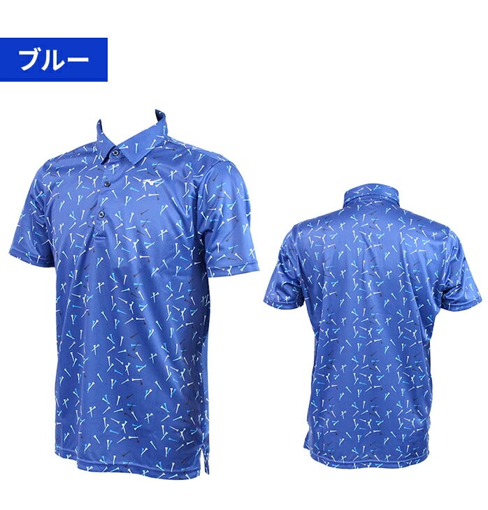 ミズノ ゴルフ 半袖 ティー柄 ポロシャツ 吸汗速乾 総柄 カジュアル MIZUNO