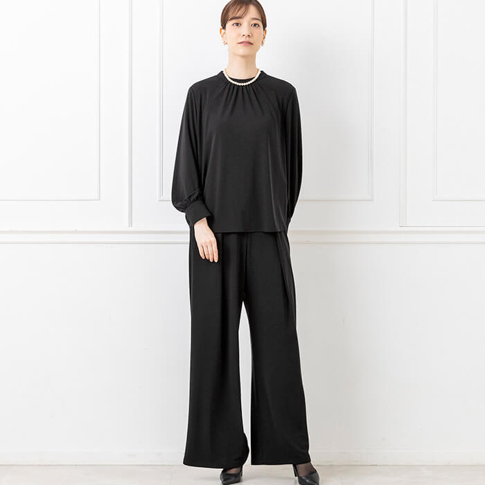 【東京ソワール】着回し力抜群 たためて洗えるブラックフォーマル パンツ3点セット ブラック M