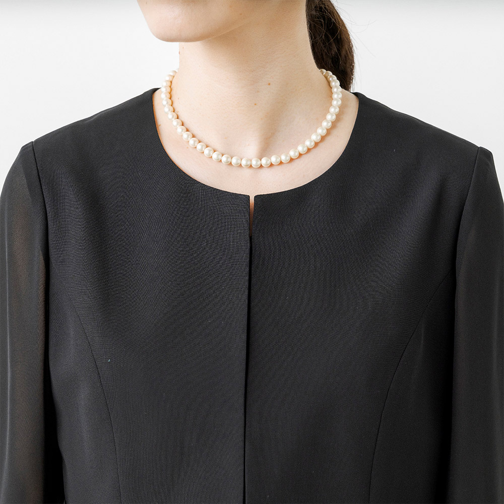 【東京ソワール】ノーカラーデザイン前開きファスナーウォッシャブルワンピース ブラック 13号