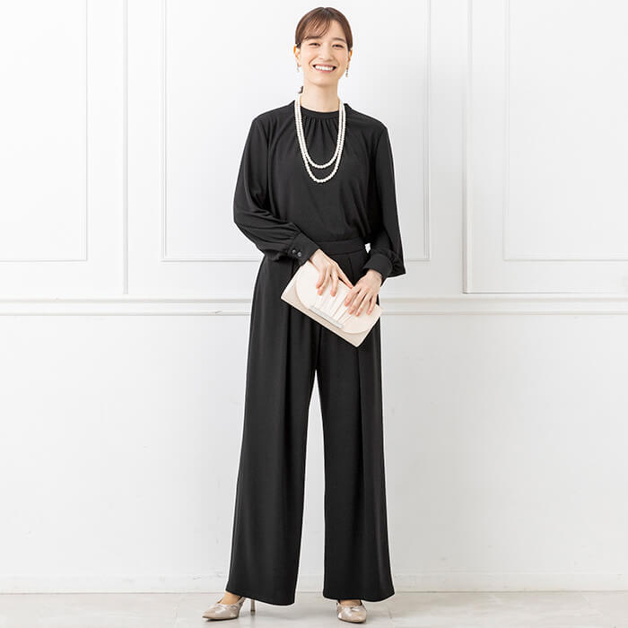 【東京ソワール】着回し力抜群 たためて洗えるブラックフォーマル パンツ3点セット ブラック M