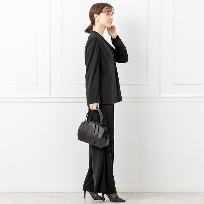 【東京ソワール】着回し力抜群 たためて洗えるブラックフォーマル パンツ3点セット ブラック M