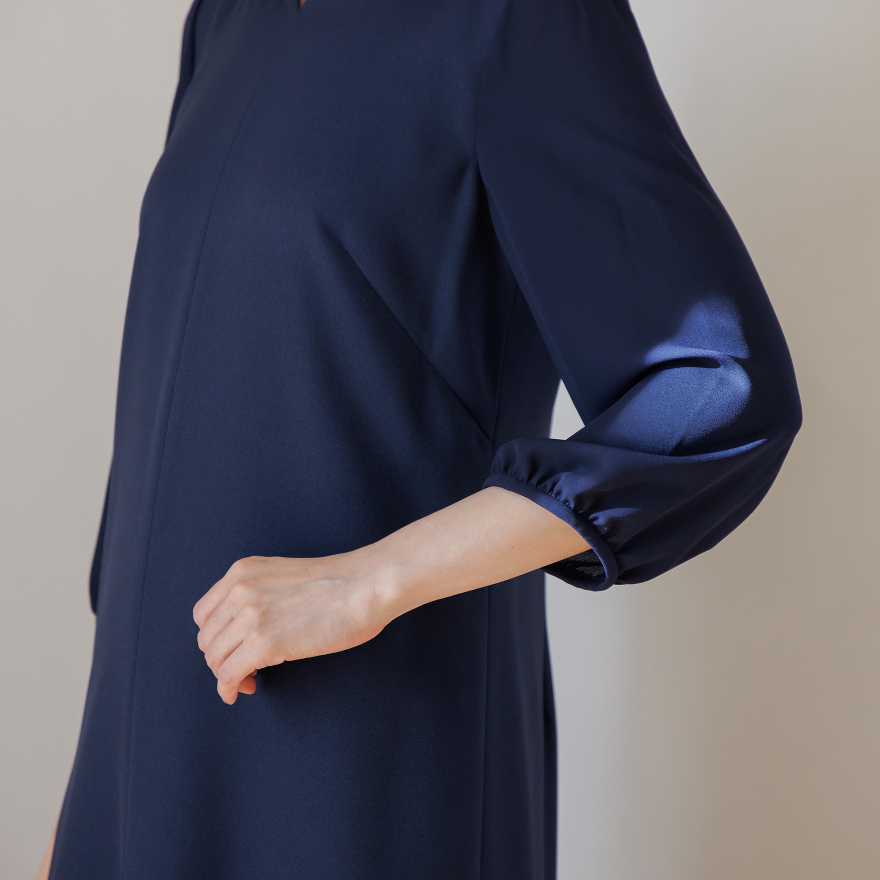 【東京ソワール】【洗える】ジャカードノーカラージャケット&袖シフォンワンピース 2点セット セレモニースーツ【学校行事・卒業式・入学式・七五三・結婚式】 ネイビー 9号