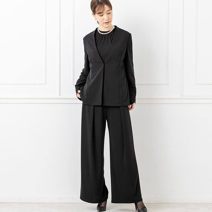 【東京ソワール】着回し力抜群 たためて洗えるブラックフォーマル パンツ3点セット ブラック M