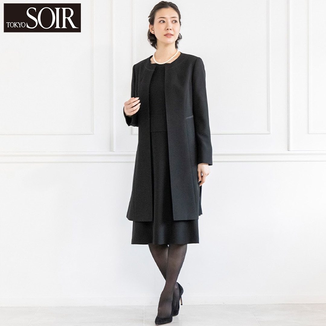 【東京ソワール】ロングジャケット ブラックフォーマルアンサンブル