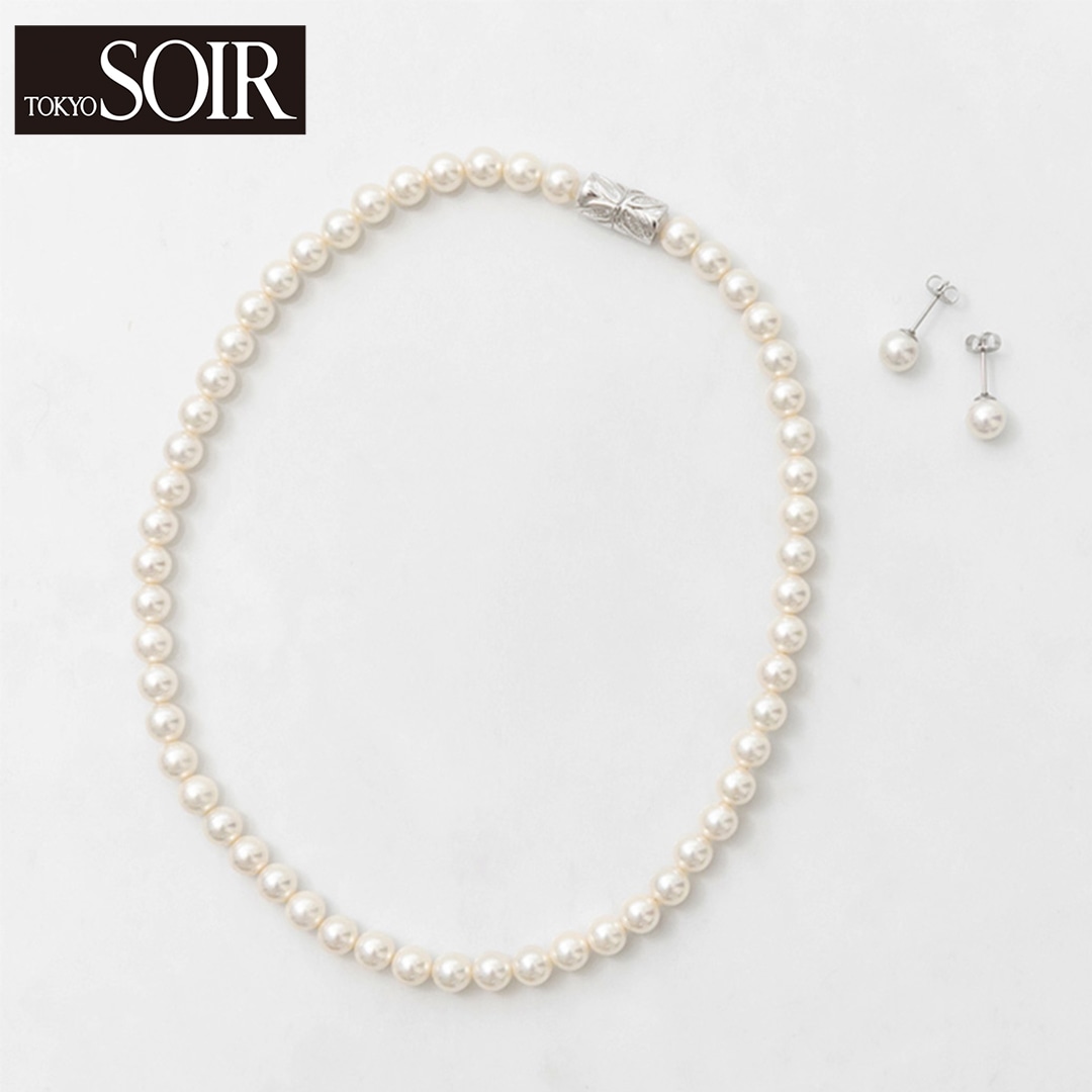 【東京ソワール】貝パールのネックレス、ピアスセット