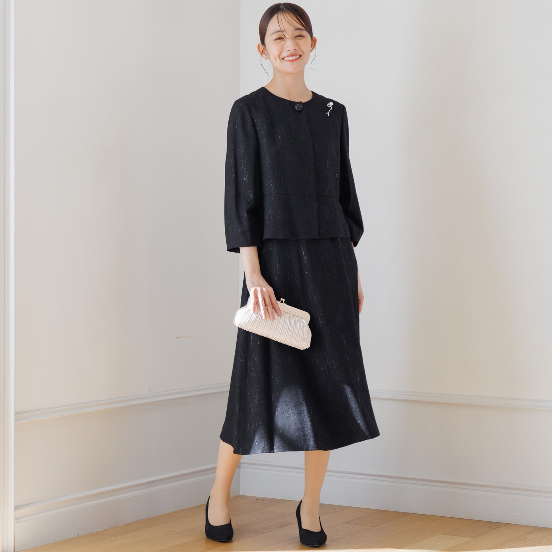 【東京ソワール】ジャカード素材のセットアップ ブラウス＆フレアスカート 2点セット【学校行事・卒業式・入学式・七五三・結婚式】