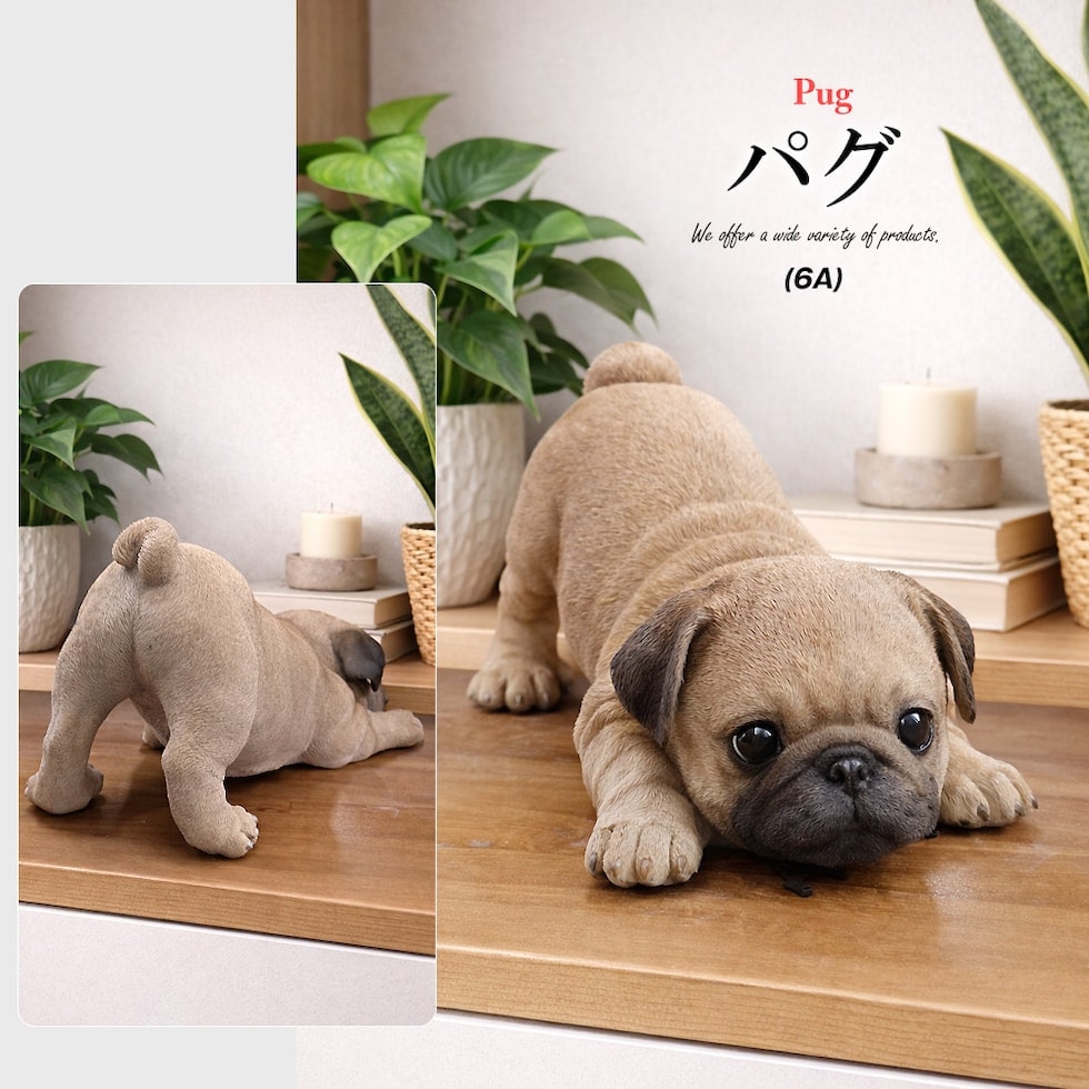 ペット アニマル フィギュア パグ シュナウザー フレンチブルドッグ 柴犬 子猫 犬 猫 リアル置物 インテリア 雑貨 オブジェ かわいい お店 店舗 オフィス ギフト プレゼント 【animalfigures】パグ(6A) トラベルソムリエ t-pet9