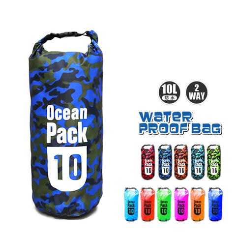 防水 防水バッグ プールバッグ アウトドア 大容量 10l 10L バッグ かばん ショルダーバック ウエストポーチ ビーチバッグ 大容量 迷彩ブルー【bsb-10l】 トラベルソムリエ