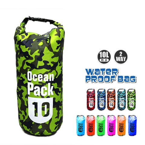 防水 防水バッグ プールバッグ アウトドア 大容量 10l 10L バッグ かばん ショルダーバック ウエストポーチ ビーチバッグ 大容量 迷彩ライトグリーン【bsb-10l】 トラベルソムリエ