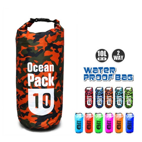 防水 防水バッグ プールバッグ アウトドア 大容量 10l 10L バッグ かばん ショルダーバック ウエストポーチ ビーチバッグ 大容量 迷彩オレンジ【bsb-10l】 トラベルソムリエ