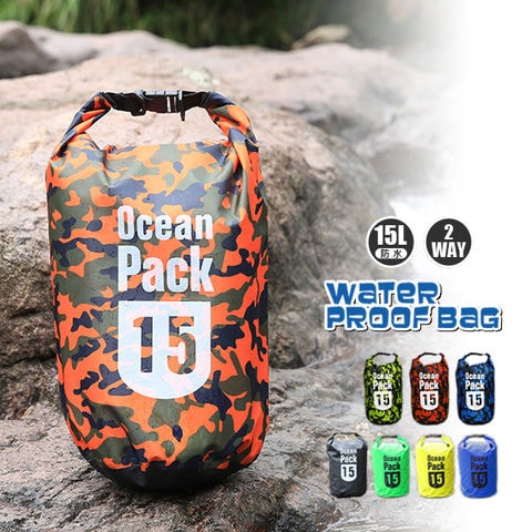 防水 防水バッグ プールバッグ アウトドア 大容量 15l 15L バッグ かばん ショルダーバック ウエストポーチ ビーチバッグ 大容量 迷彩オレンジ【bsb-15l】 トラベルソムリエ