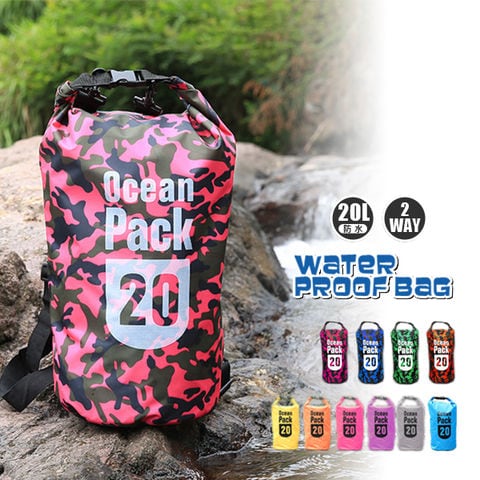 防水 防水バッグ プールバッグ アウトドア 大容量 20l 20L バッグ かばん ショルダーバック ウエストポーチ ビーチバッグ 大容量 ピンク【bsb-20l】 トラベルソムリエ