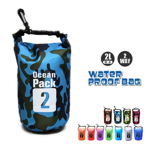 防水 防水バッグ プールバッグ アウトドア 2l 2L バッグ かばん ショルダーバック ウエストポーチ ビーチバッグ 迷彩スカイ【bsb-2l】 トラベルソムリエ