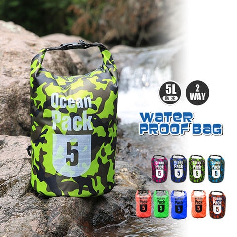 防水 防水バッグ プールバッグ アウトドア 大容量 5l 5L バッグ かばん ショルダーバック ウエストポーチ ビーチバッグ 迷彩ライトグリーン【bsb-5l】 トラベルソムリエ
