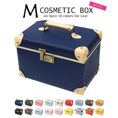 【鏡大】メイクボックス Mサイズ 大容量 鏡付き コスメボックス 化粧品 収納 ボックス かわいい 01/ネイビー【cbx-m】  HANAism トラベルソムリエ
