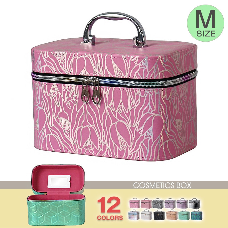 コスメボックス メイクボックス 化粧ボックス Mサイズ 大容量 鏡 鏡付き コスメ収納 化粧品 収納 ボックス おしゃれ 可愛い 使いやすい 【11345】 04/フラワーピンク トラベルソムリエ