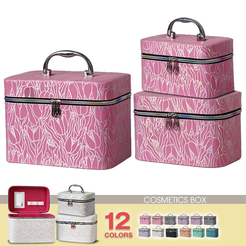 コスメボックス メイクボックス 化粧ボックス S M Lサイズ 大容量 鏡 鏡付き コスメ収納 化粧品 収納 ボックス おしゃれ 可愛い 使いやすい 3サイズセット 【11345】 04/フラワーピンク トラベルソムリエ