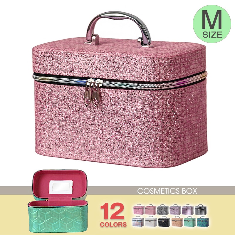 コスメボックス メイクボックス 化粧ボックス Mサイズ 大容量 鏡 鏡付き コスメ収納 化粧品 収納 ボックス おしゃれ 可愛い 使いやすい 【11345】 05/ラメピンク トラベルソムリエ