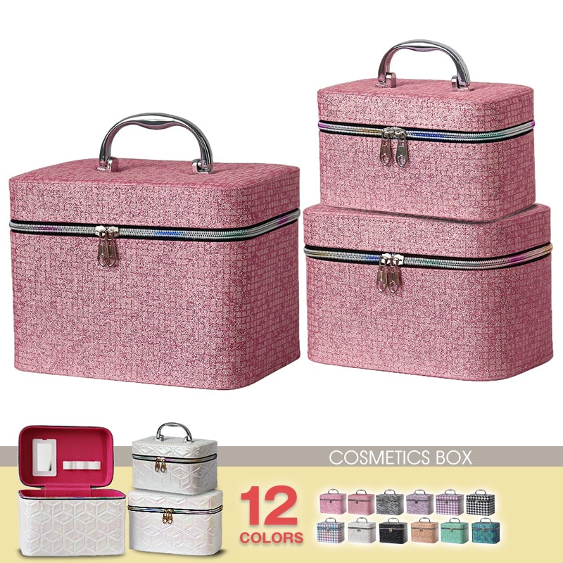 コスメボックス メイクボックス 化粧ボックス S M Lサイズ 大容量 鏡 鏡付き コスメ収納 化粧品 収納 ボックス おしゃれ 可愛い 使いやすい 3サイズセット 【11345】 05/ラメピンク トラベルソムリエ