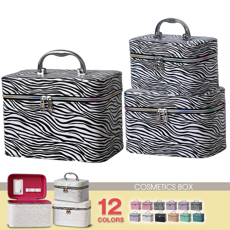 コスメボックス メイクボックス 化粧ボックス S M Lサイズ 大容量 鏡 鏡付き コスメ収納 化粧品 収納 ボックス おしゃれ 可愛い 使いやすい 3サイズセット 【11345】 06/ゼブラブラック トラベルソムリエ