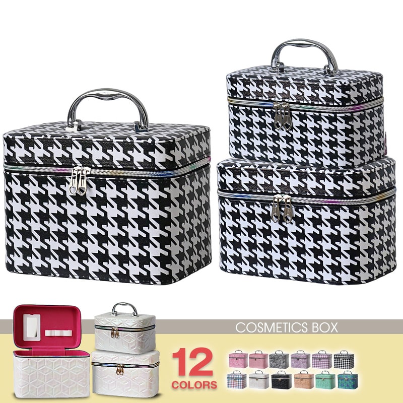 コスメボックス メイクボックス 化粧ボックス S M Lサイズ 大容量 鏡 鏡付き コスメ収納 化粧品 収納 ボックス おしゃれ 可愛い 使いやすい 3サイズセット 【11345】 09/アーガイルブラック トラベルソムリエ