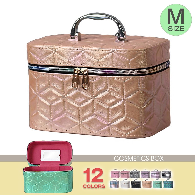 コスメボックス メイクボックス 化粧ボックス Mサイズ 大容量 鏡 鏡付き コスメ収納 化粧品 収納 ボックス おしゃれ 可愛い 使いやすい 【11345】 14C/シャンパンゴールド トラベルソムリエ