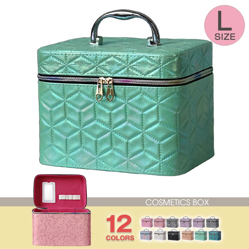 コスメボックス メイクボックス 化粧ボックス Lサイズ 大容量 鏡 鏡付き コスメ収納 化粧品 収納 ボックス おしゃれ 可愛い 使いやすい 【11345】 14D/コバルトグリーン トラベルソムリエ
