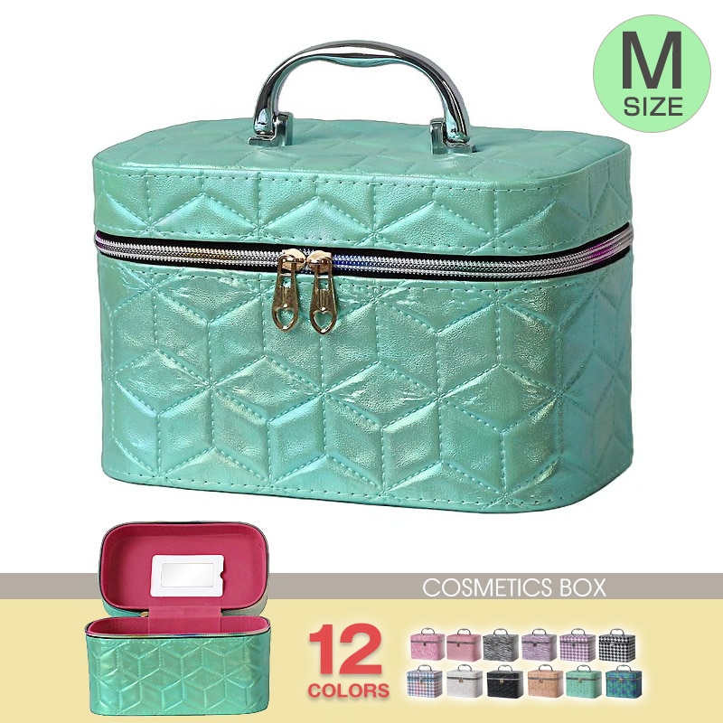 コスメボックス メイクボックス 化粧ボックス Mサイズ 大容量 鏡 鏡付き コスメ収納 化粧品 収納 ボックス おしゃれ 可愛い 使いやすい 【11345】 14D/コバルトグリーン トラベルソムリエ
