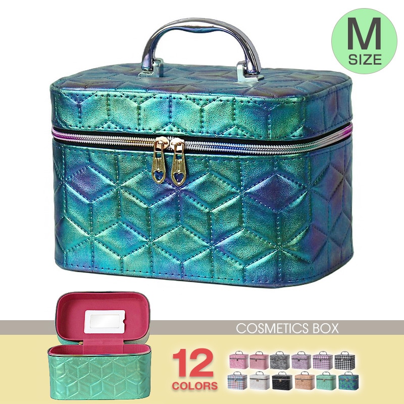 コスメボックス メイクボックス 化粧ボックス Mサイズ 大容量 鏡 鏡付き コスメ収納 化粧品 収納 ボックス おしゃれ 可愛い 使いやすい 【11345】 14E/ターコイズグリーン トラベルソムリエ