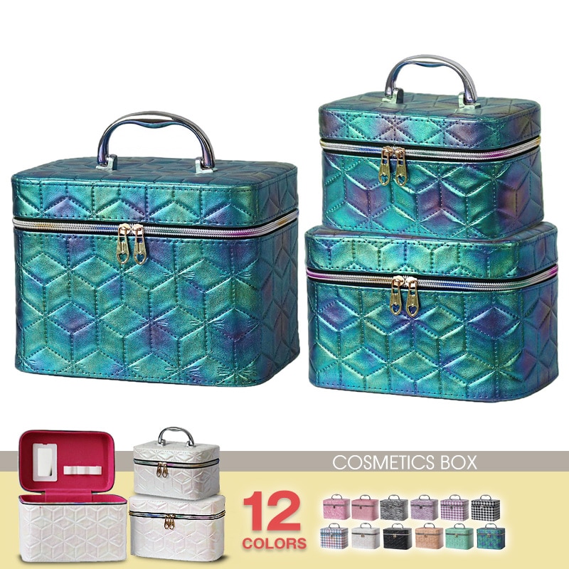 コスメボックス メイクボックス 化粧ボックス S M Lサイズ 大容量 鏡 鏡付き コスメ収納 化粧品 収納 ボックス おしゃれ 可愛い 使いやすい 3サイズセット 【11345】 14E/ターコイズグリーン トラベルソムリエ
