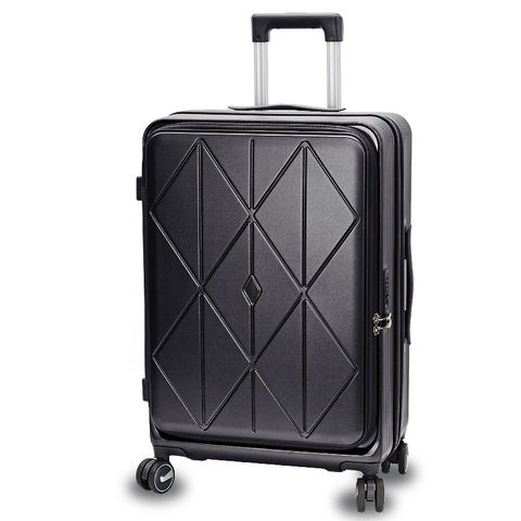 スーツケース Mサイズ フロントオープン 拡張機能 キャリーケース 24インチ 多機能 静音 軽量 旅行バッグ 大容量 【LH001-M】 ブラック トラベルソムリエ