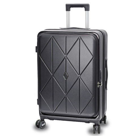 スーツケース Mサイズ フロントオープン 拡張機能 キャリーケース 24インチ 多機能 静音 軽量 旅行バッグ 大容量 【LH001-M】 ダークグレー トラベルソムリエ