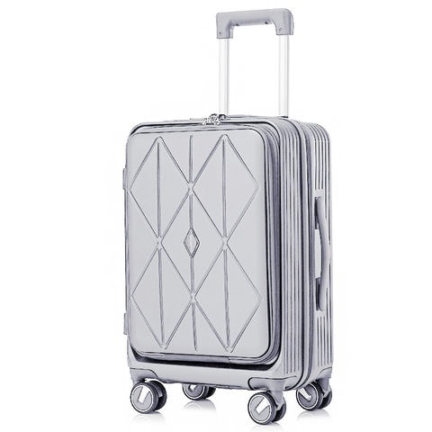 スーツケース Sサイズ フロントオープン 拡張機能 機内持ち込み キャリーケース 20インチ 多機能 静音 軽量 旅行バッグ 大容量 【LH001-S】 シルバー トラベルソムリエ