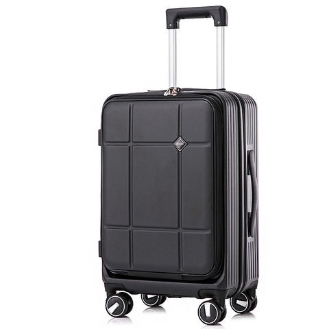 スーツケース Sサイズ フロントオープン 拡張機能 機内持ち込み キャリーケース 20インチ 多機能 静音 軽量 旅行バッグ 大容量 【LH002-S】 ブラック トラベルソムリエ