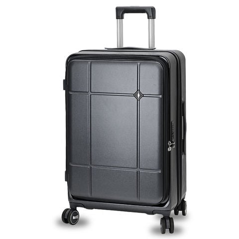 スーツケース Mサイズ フロントオープン 拡張機能 キャリーケース 24インチ 多機能 静音 軽量 旅行バッグ 大容量 【LH002-M】 ブラック トラベルソムリエ