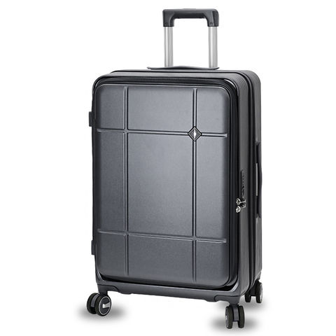 スーツケース Mサイズ フロントオープン 拡張機能 キャリーケース 24インチ 多機能 静音 軽量 旅行バッグ 大容量 【LH002-M】 ダークグレー トラベルソムリエ