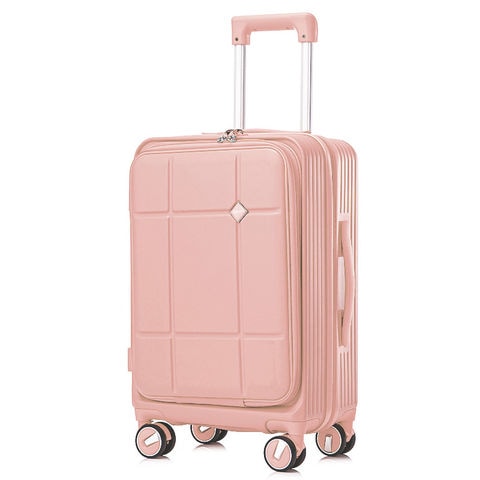 スーツケース Sサイズ フロントオープン 拡張機能 機内持ち込み キャリーケース 20インチ 多機能 静音 軽量 旅行バッグ 大容量 【LH002-S】 ピンク トラベルソムリエ