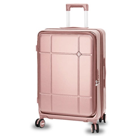 スーツケース Mサイズ フロントオープン 拡張機能 キャリーケース 24インチ 多機能 静音 軽量 旅行バッグ 大容量 【LH002-M】 ピンク トラベルソムリエ