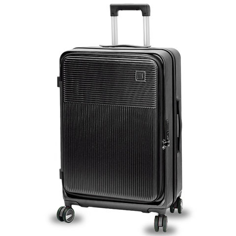 スーツケース Mサイズ フロントオープン 拡張機能 キャリーケース 24インチ 多機能 静音 軽量 旅行バッグ 大容量 【LH003-M】 ブラック トラベルソムリエ